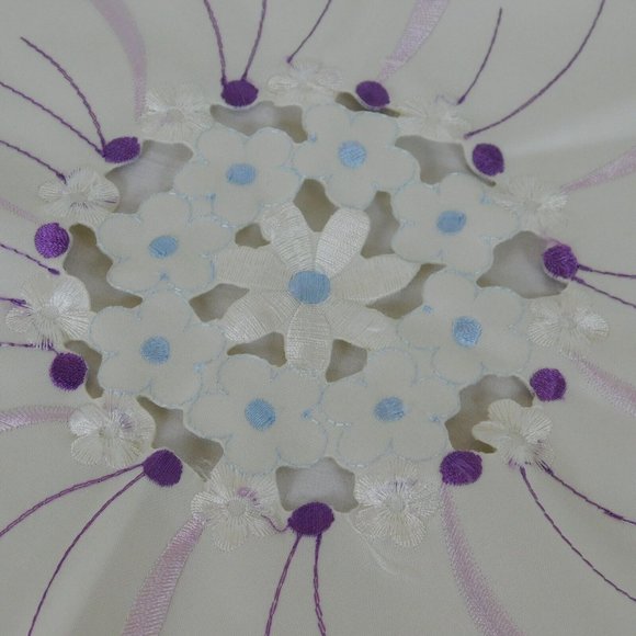 2 Round Embroidered Flower Petal Shape Purple Blue White Doily Table Topper 12.5 - Picture 6 of 8